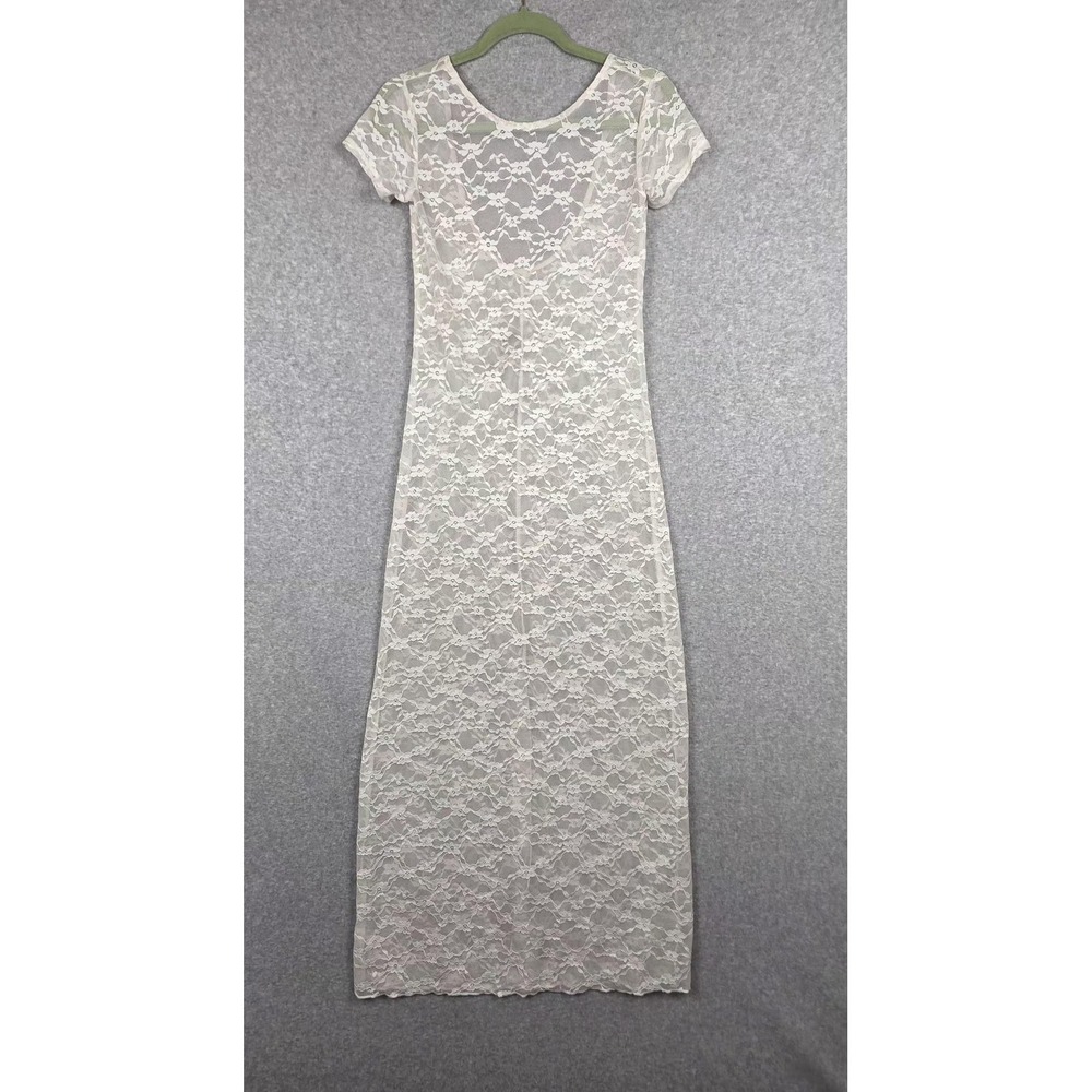 White Lace‎ Dress Womens Small Short Sleeve Sheer Floral Coquette Romantic Maxi